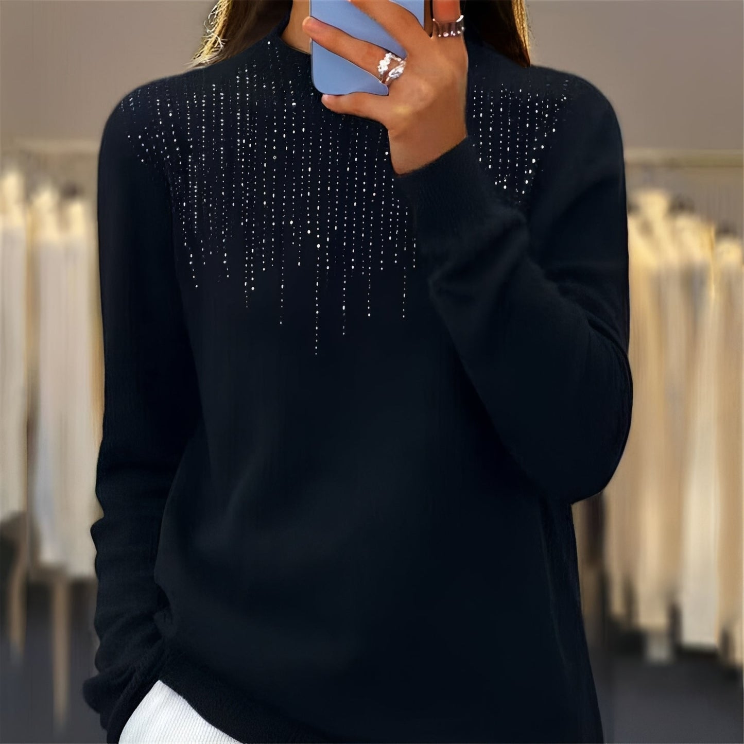 Lucia - Shimmering sweater with mid-height turtleneck for women