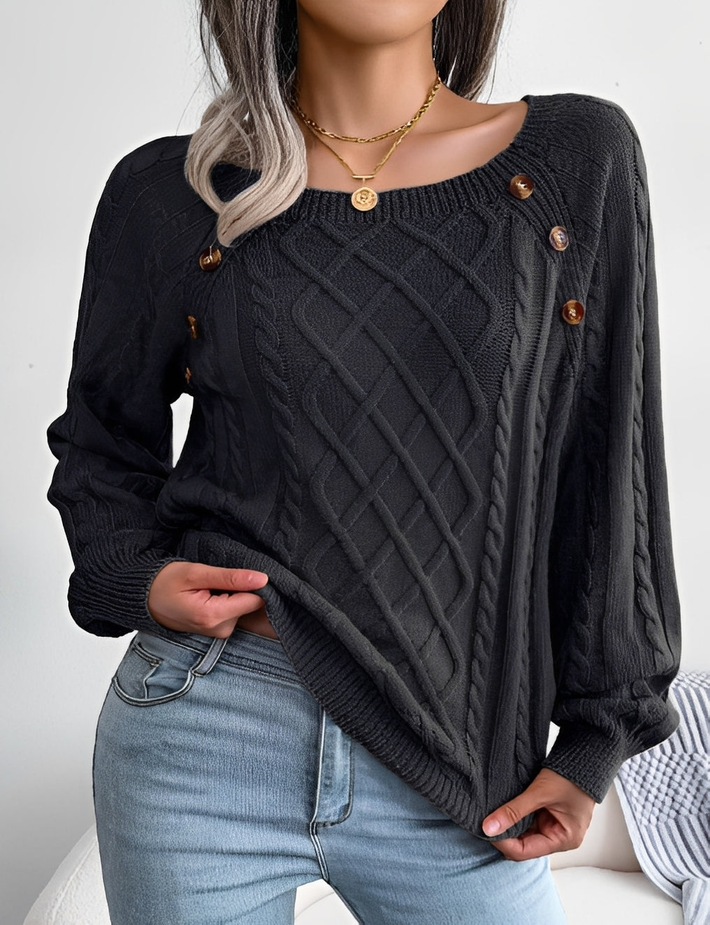 Sally - Pull en maille chic avec boutons pour femmes