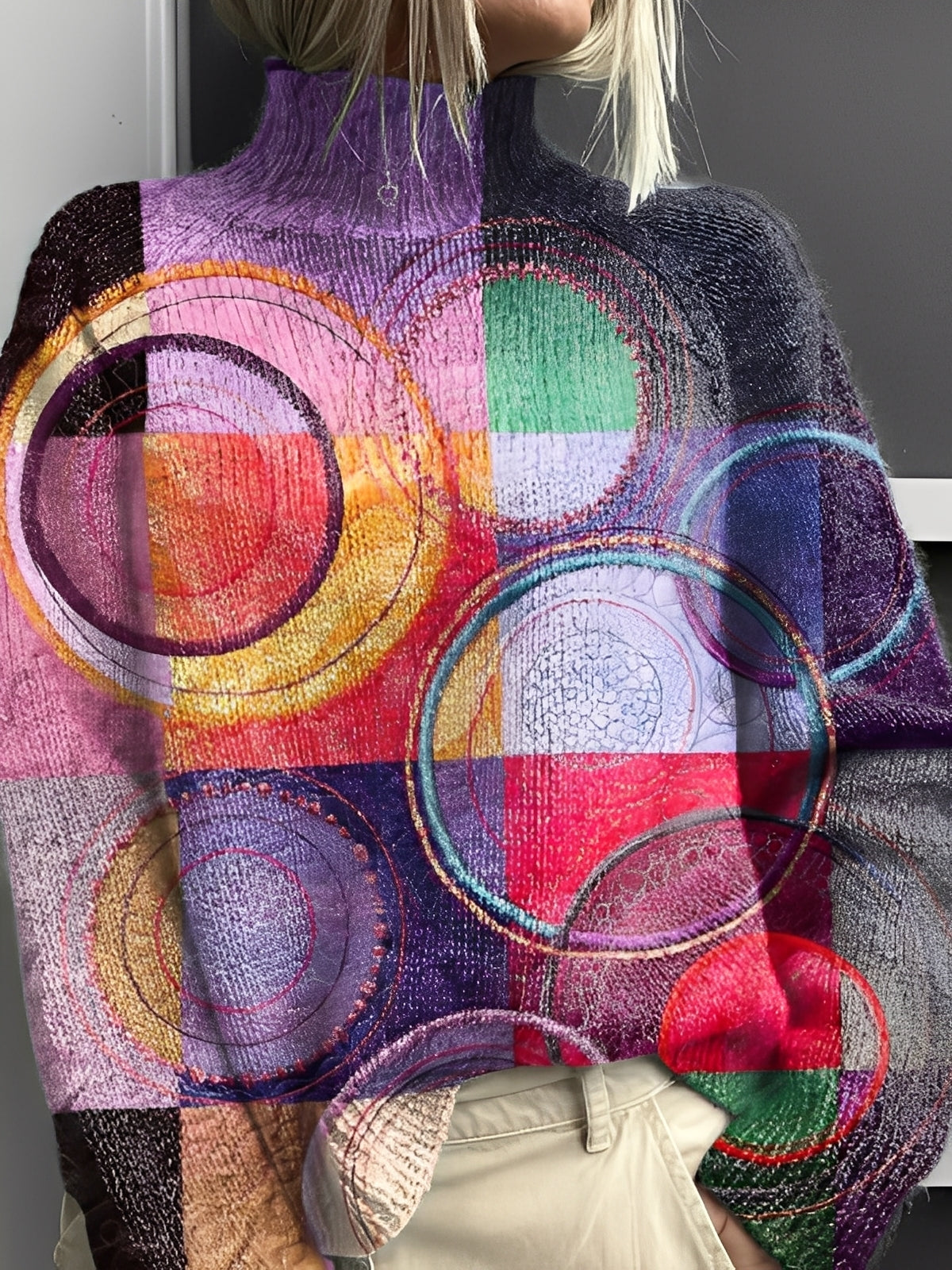 Giselle - Pull femme tendance au col roulé coloré