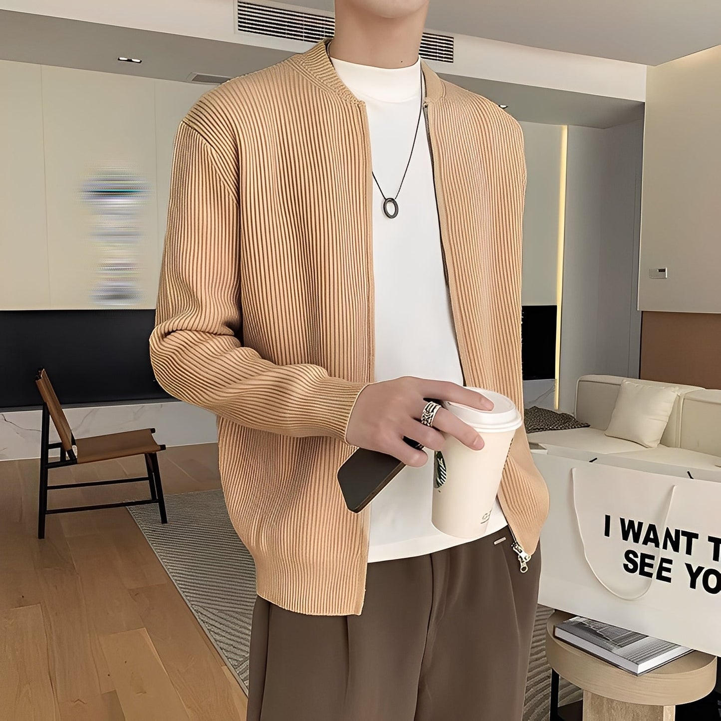 Damon - Herrenpullover mit Reißverschluss im Vintage-Strickstil