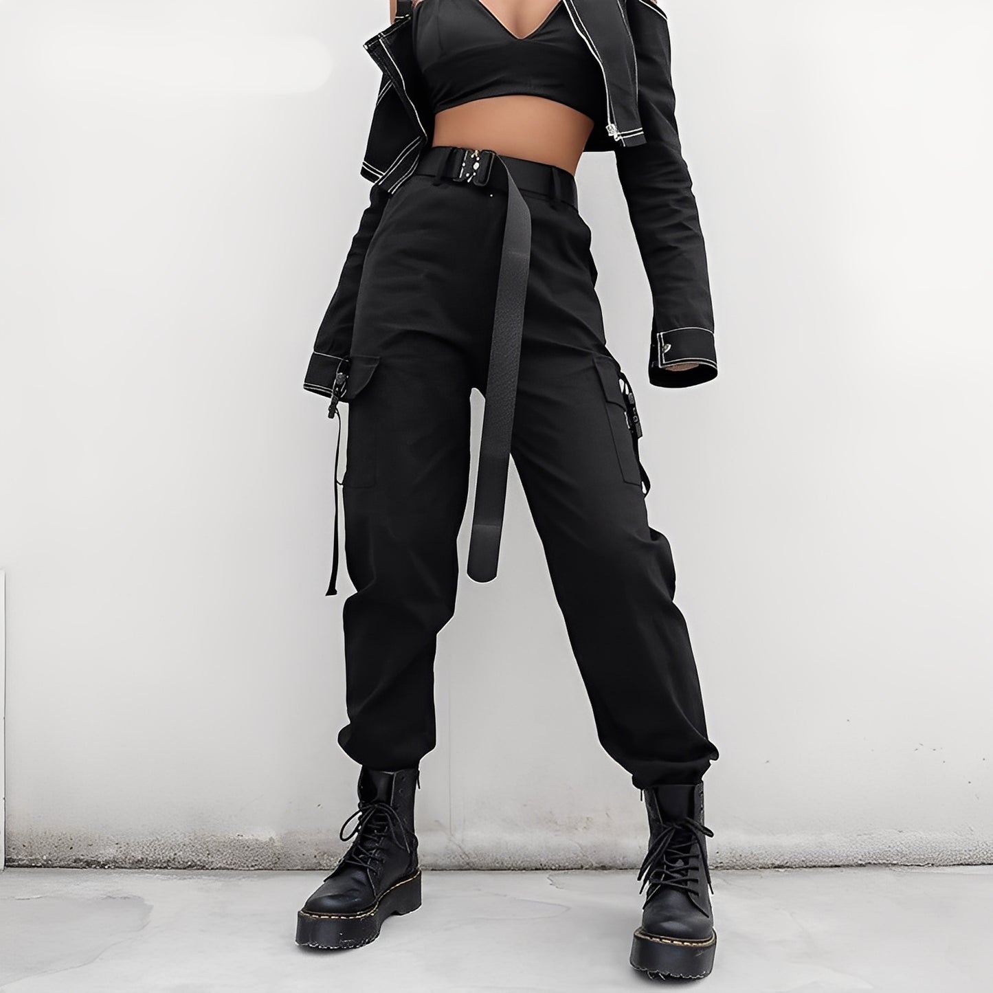 Clotilde - Pantalon cargo taille haute élastique pour femme