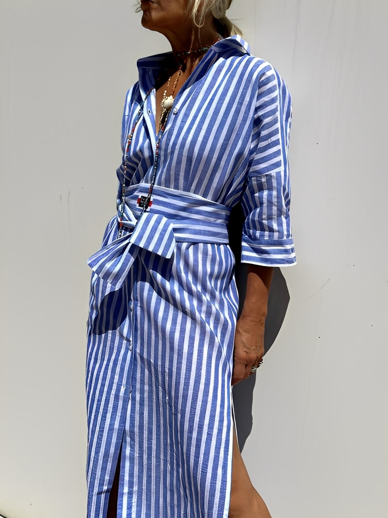 Christel - Robe polo longue à rayures pour femme