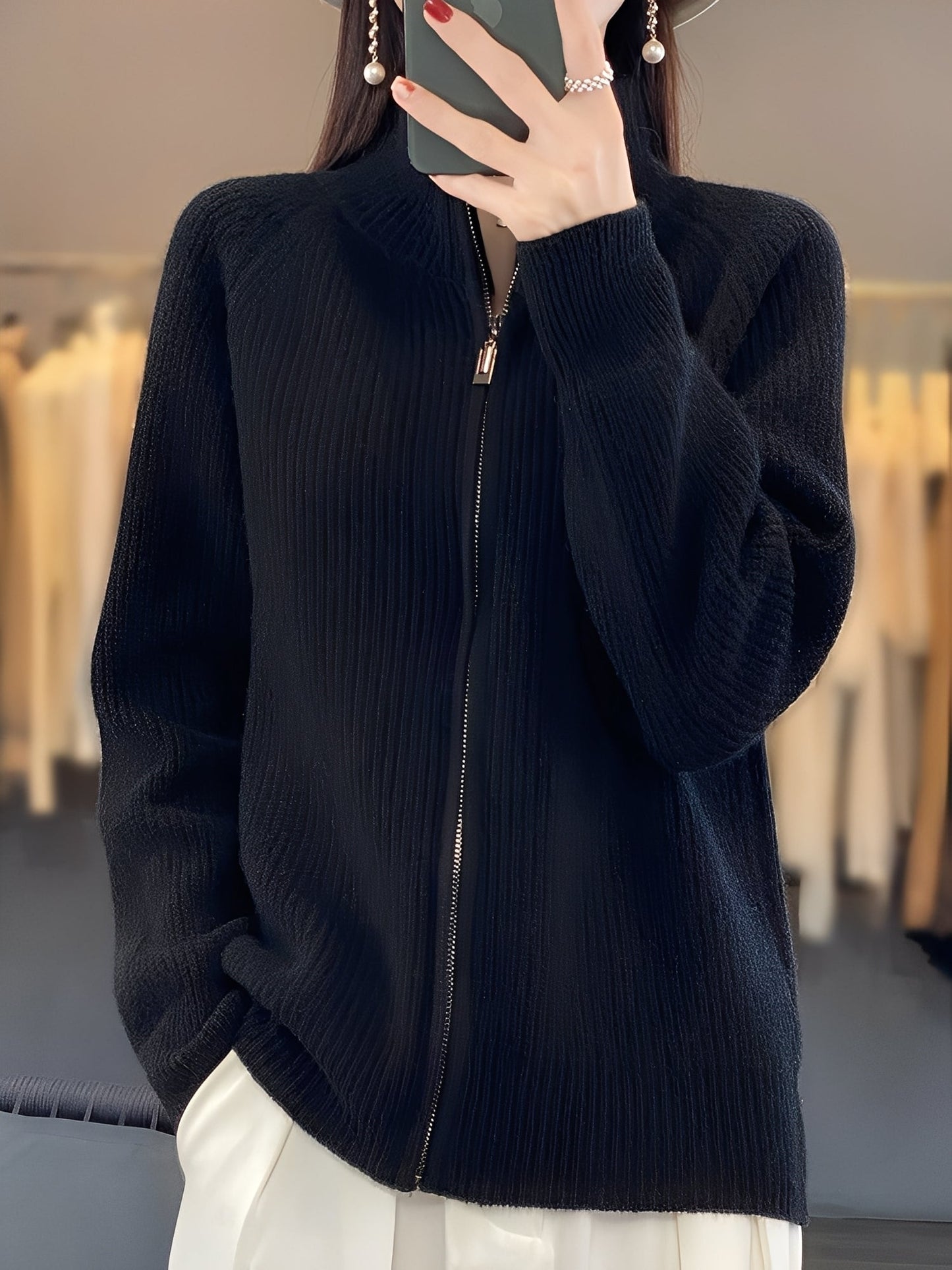 Brylee - Veste en laine contemporaine avec fermeture éclair pour femmes