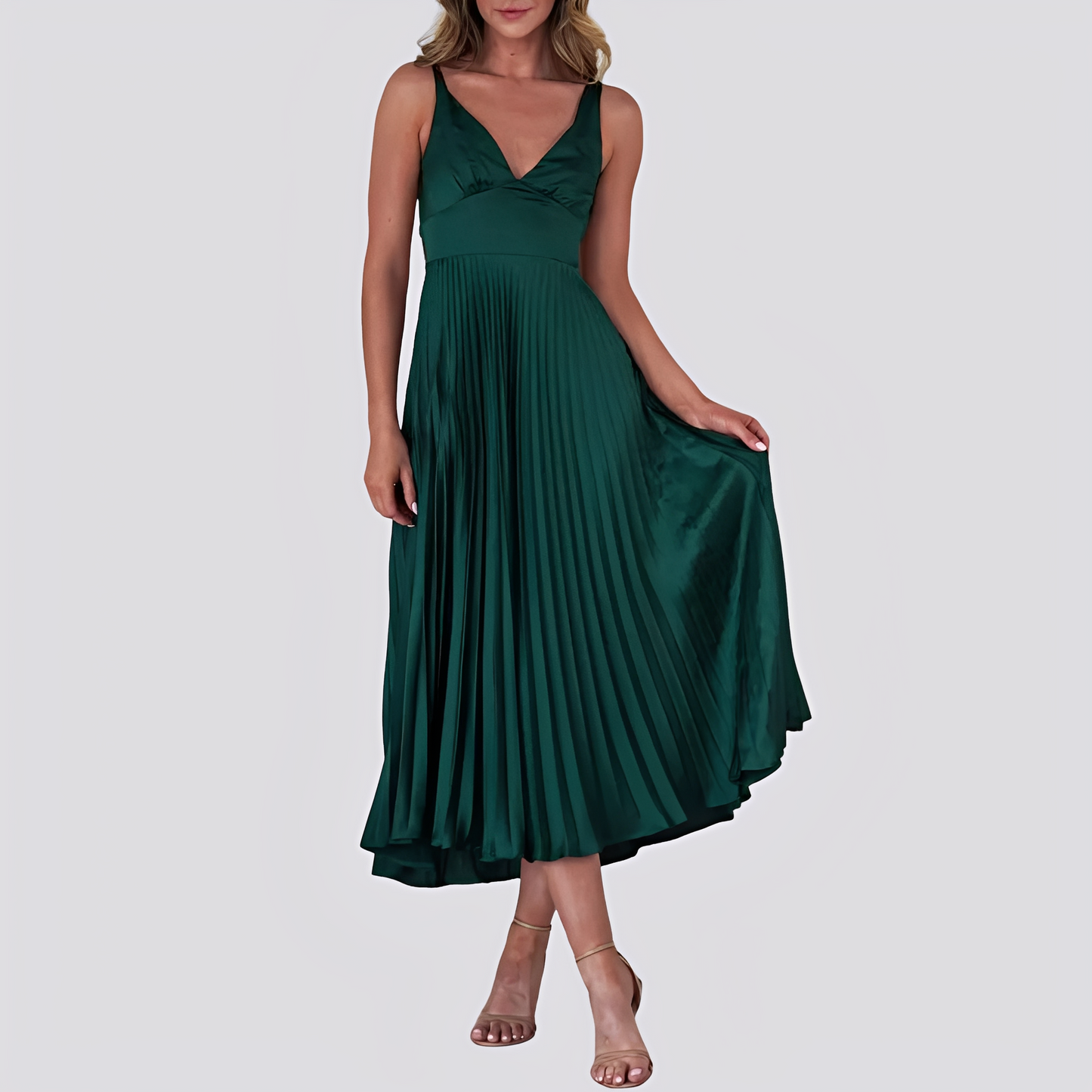 Sabrina - Elegantes langes Kleid mit Falten und V-Ausschnitt für Damen