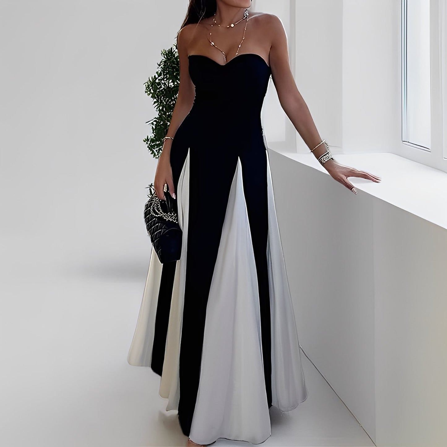 Charisse - Robe chic avec bordure large contrastée pour femmes