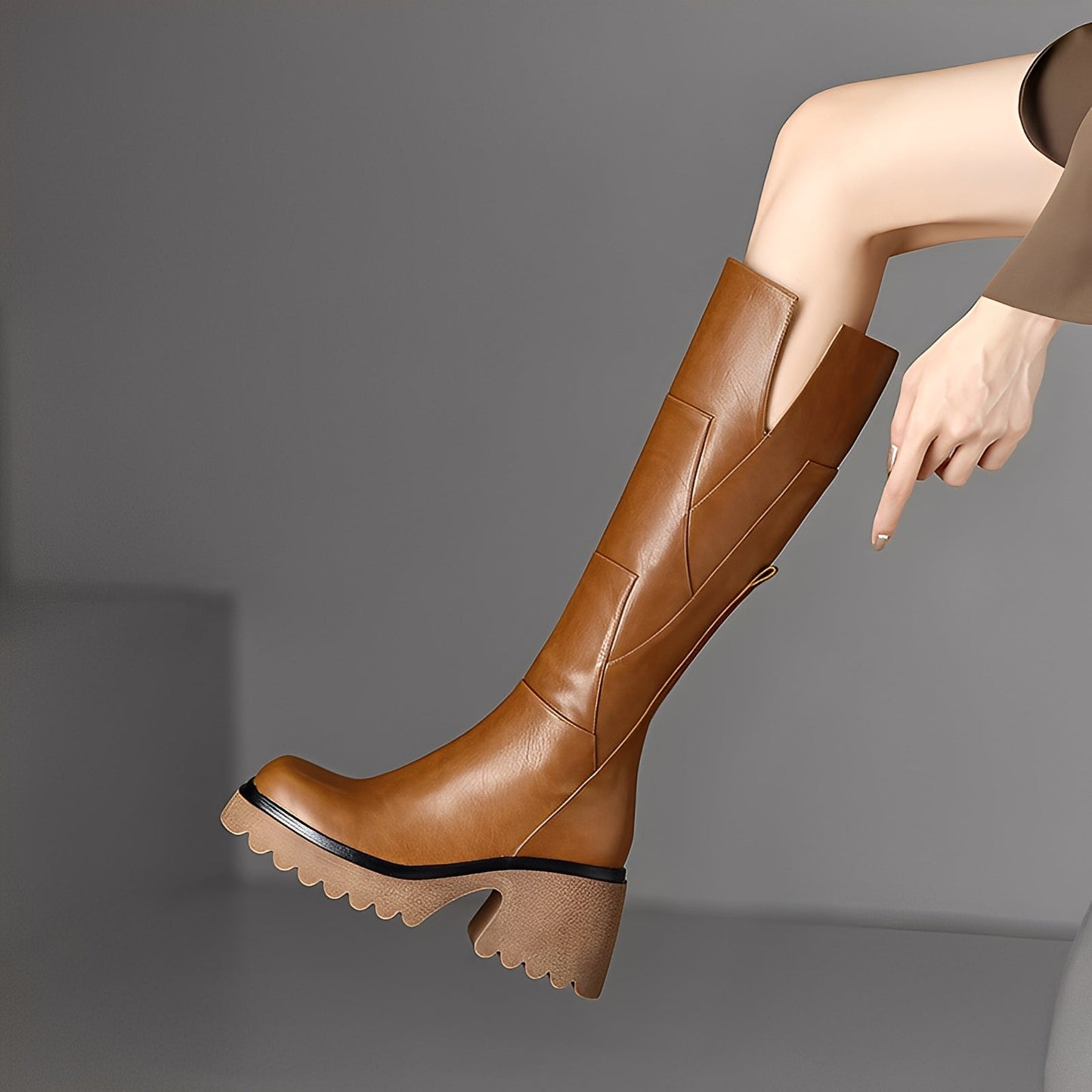 Madelaine - Bottes féminines en cuir robuste et décontracté avec zip