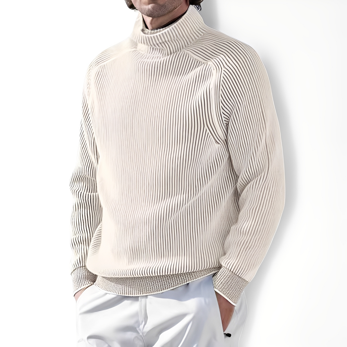 Jarrett - Pull pour homme en cachemire avec col haut, style relax