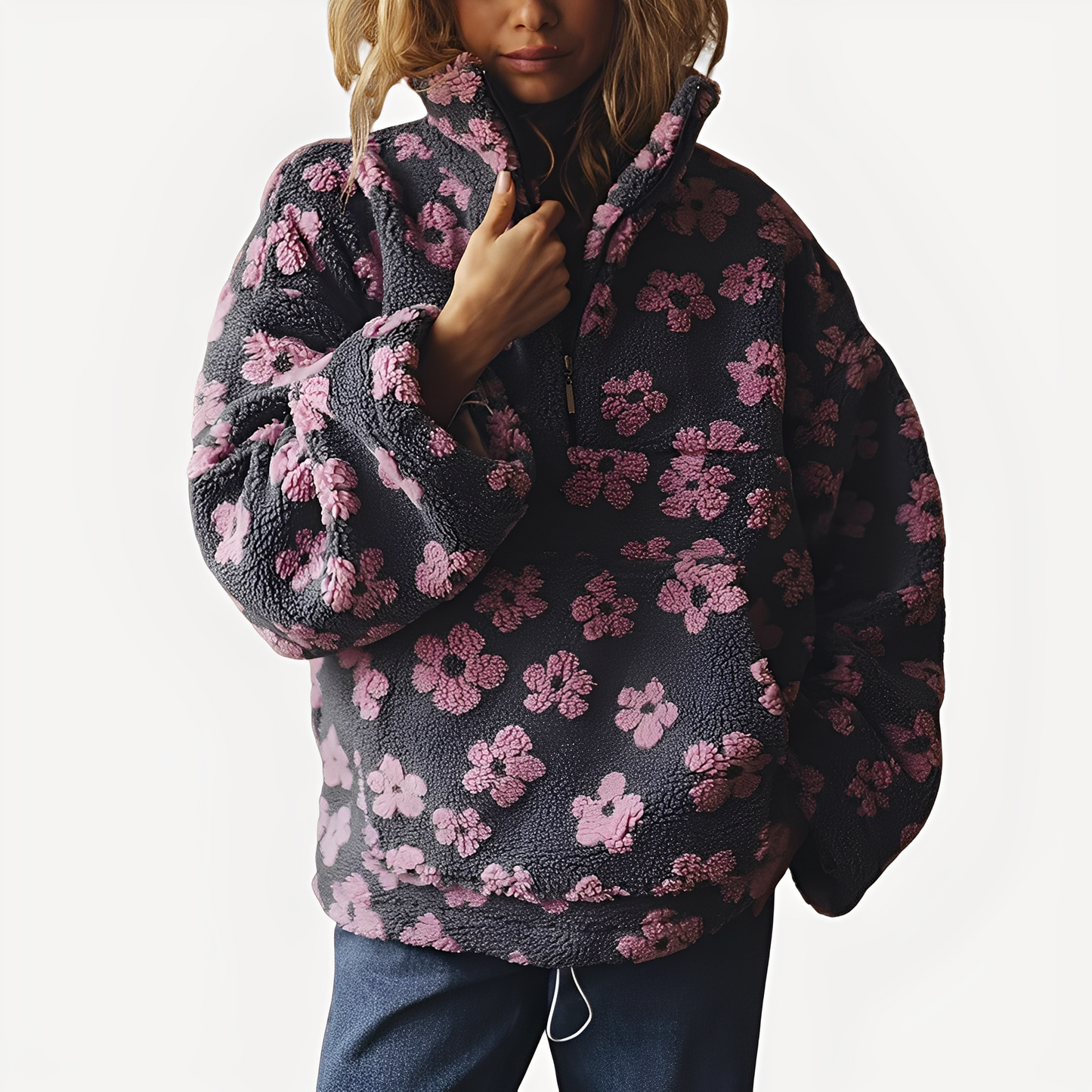 Elizabeth - Pull Sherpa chic à motif floral pour femmes