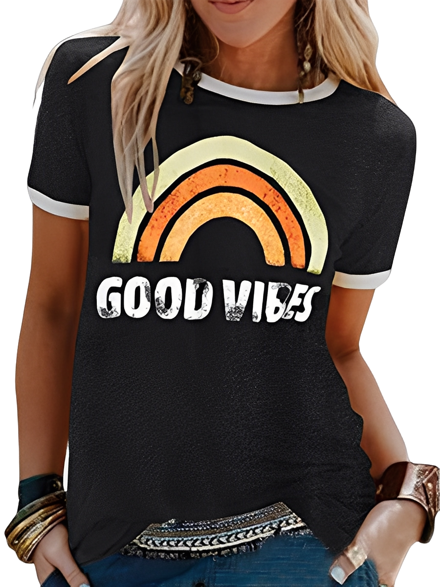 Daria - T-shirt basique avec imprimé Good Vibes pour femmes