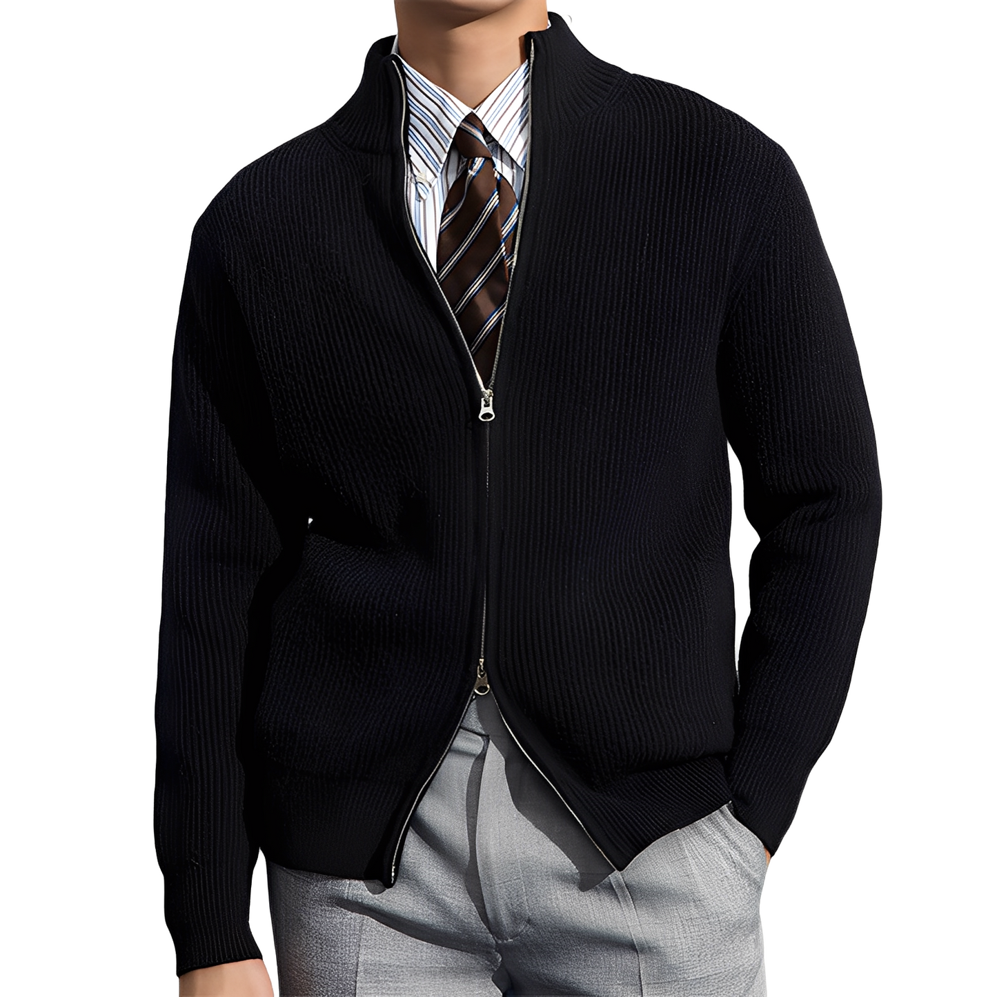 Mark - Veste en maille chaude et traditionnelle avec motif côtelé pour hommes