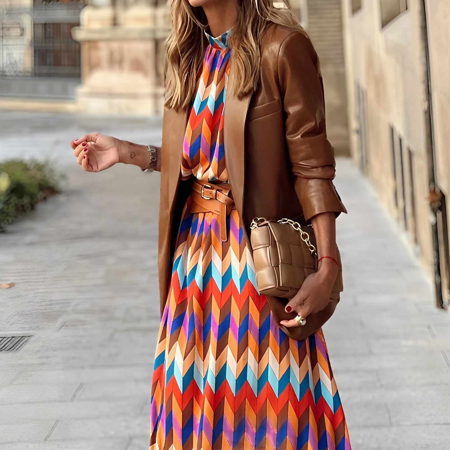 Sandra - Robe mi-longue colorée pour femmes