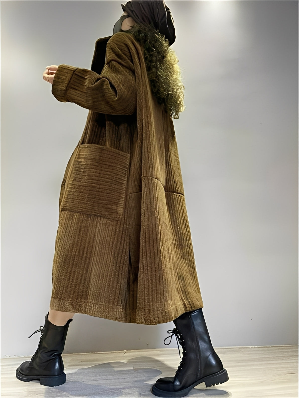 Alethea - Veste longue en velours pour femmes avec poches