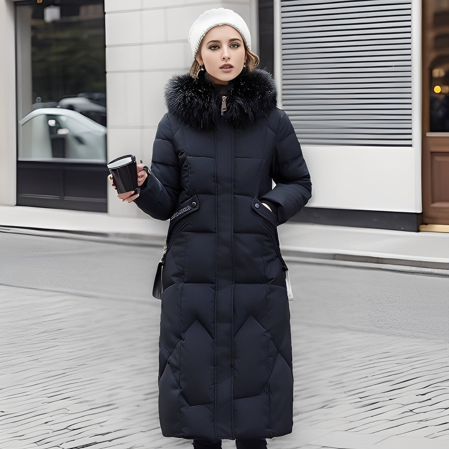 Rachel - Elegant and fitted coat with hood for women