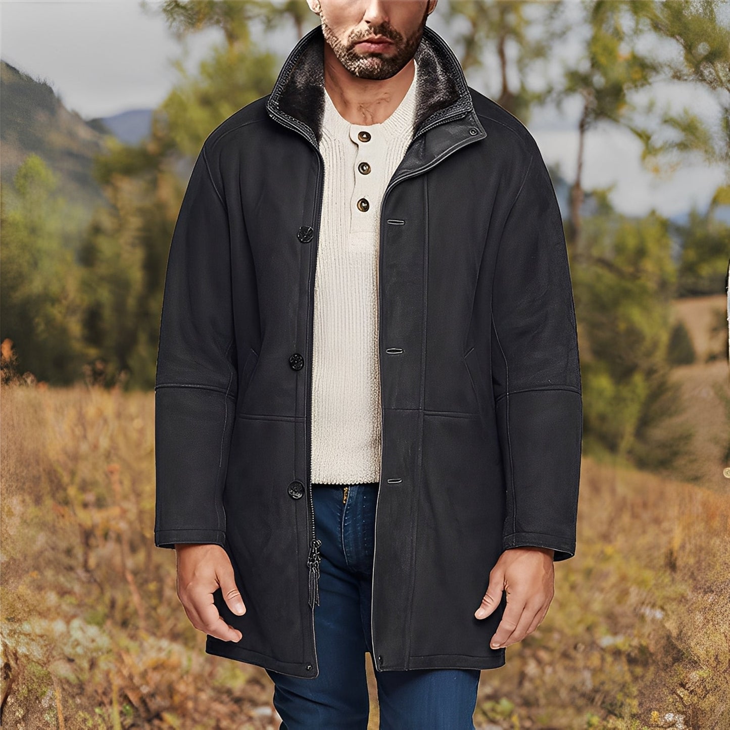 Eddie - Veste classique mi-longue en daim pour hommes