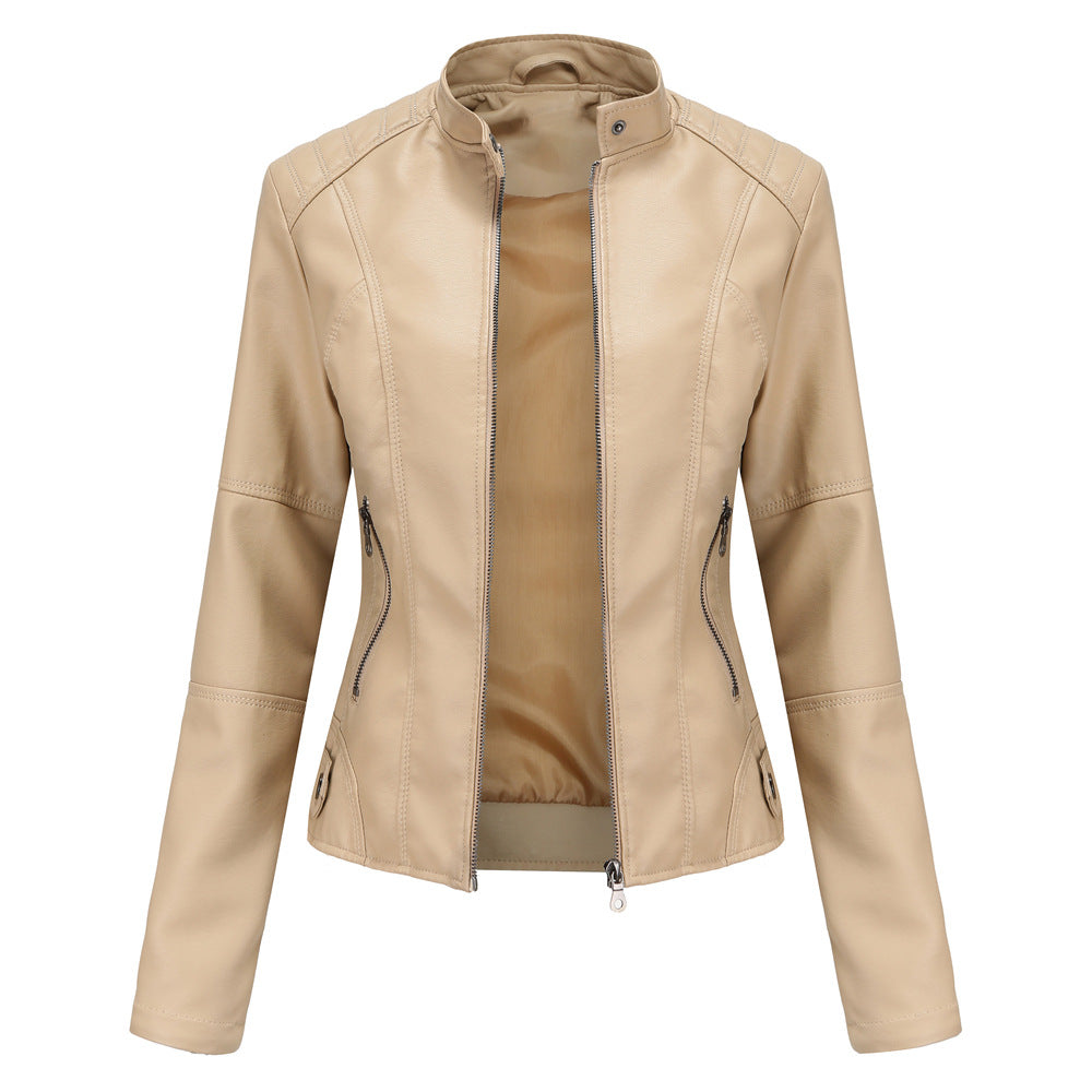 Claudia - Biker leather jacket with high collar