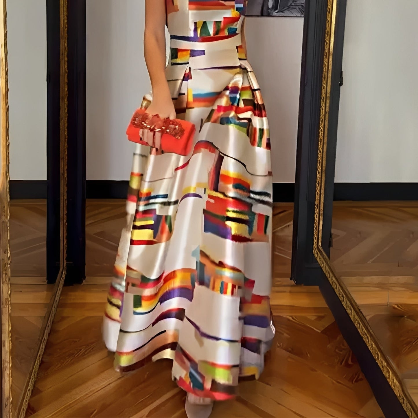 Louisa - Elegantes Maxikleid mit geometrischem Muster für Damen