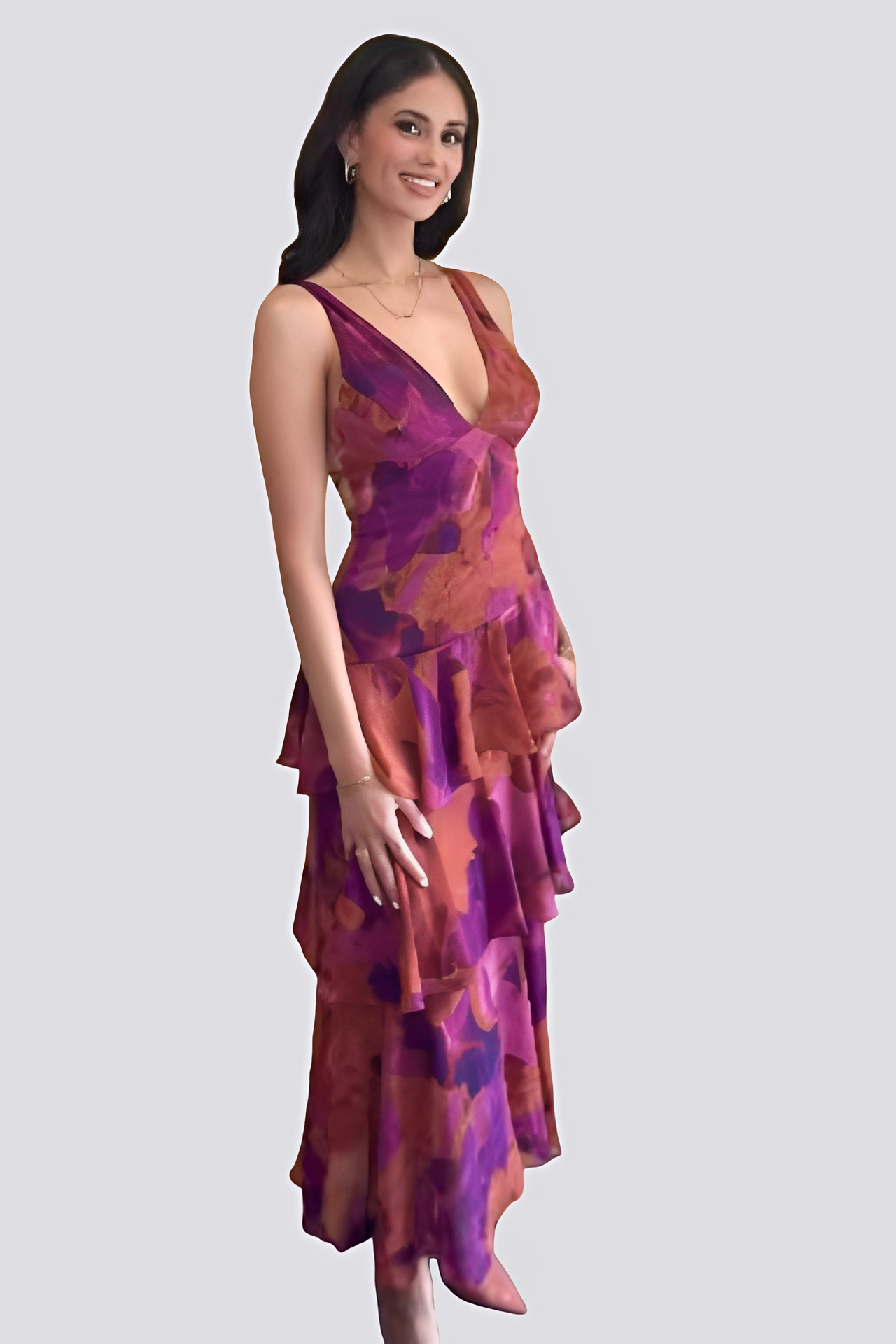 Hazel - Long backless dress with floral pattern for women