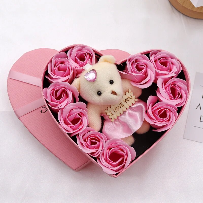 Forme cœur – Ours en rose Boîte cadeau Saint-Valentin