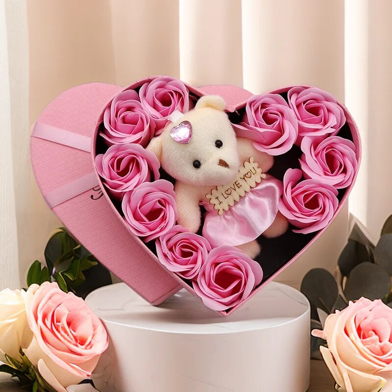 Forme cœur – Ours en rose Boîte cadeau Saint-Valentin
