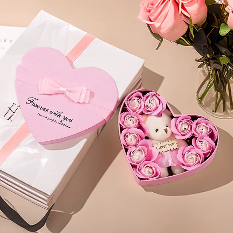 Forme cœur – Ours en rose Boîte cadeau Saint-Valentin