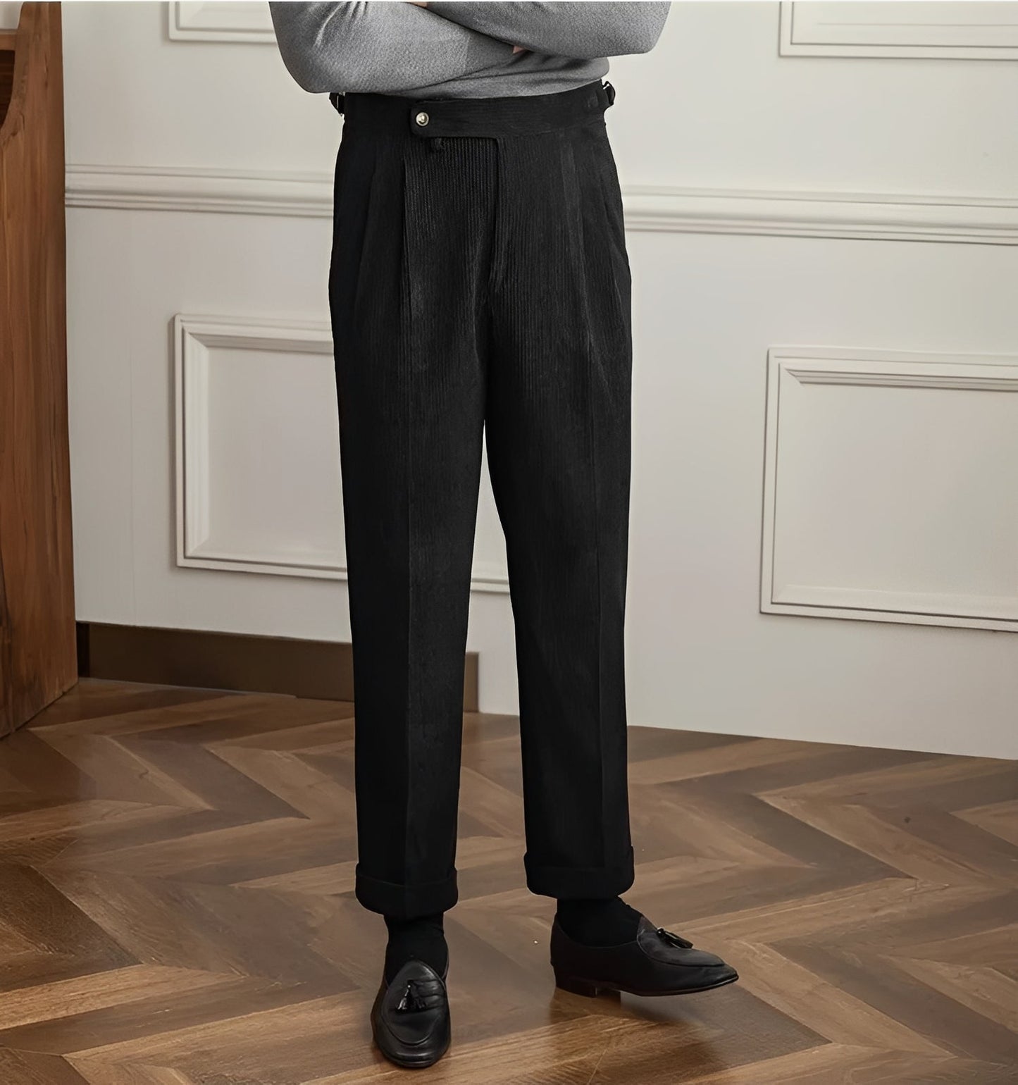 Keaton - Pantalon moderne pour hommes en velours côtelé à taille haute