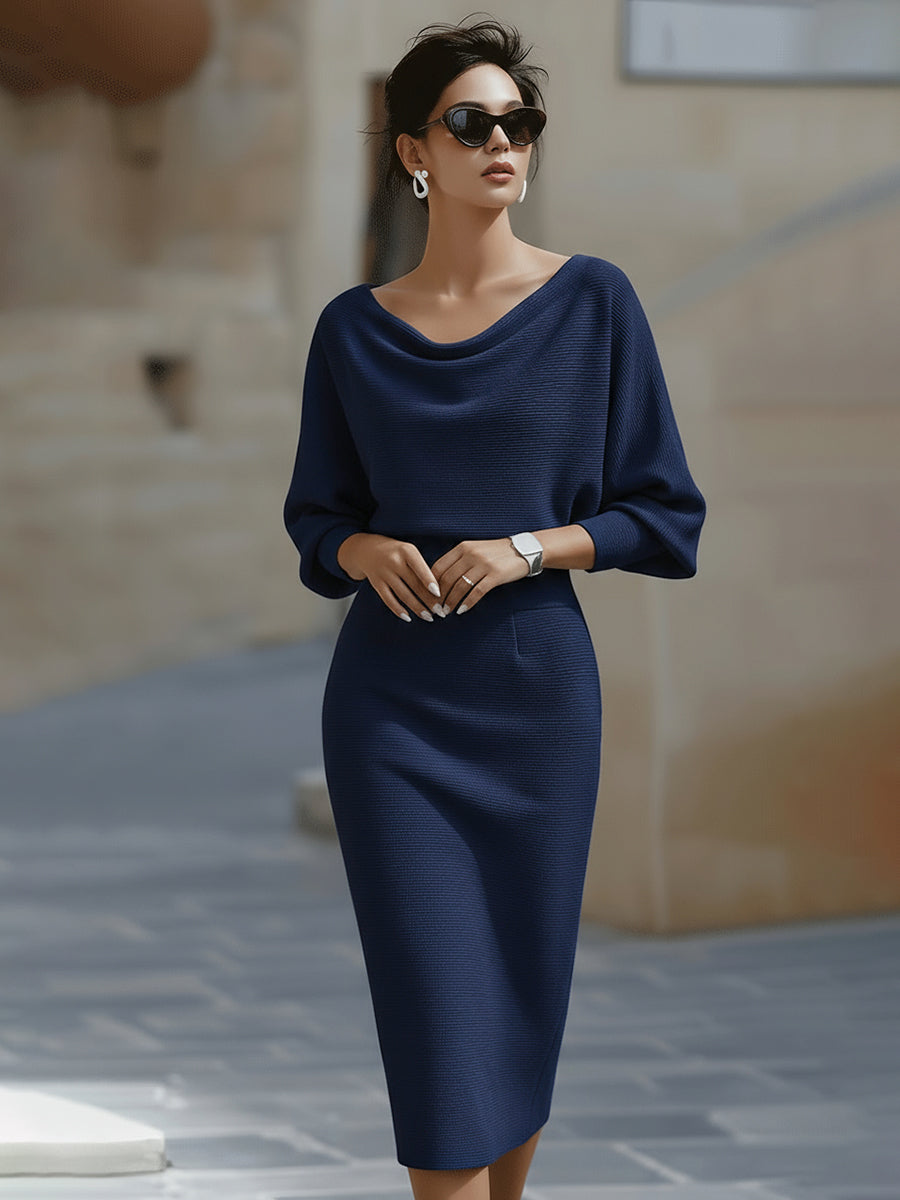 Wendy - Robe Midi Élégante avec Col Drapé