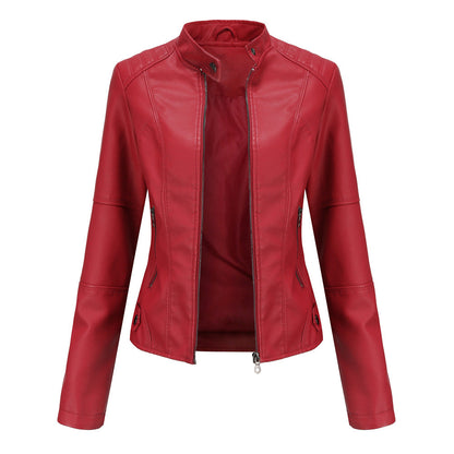 Claudia - Biker leather jacket with high collar