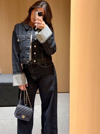 Clara – Ensemble Denim avec Veste Trucker & Jeans Taille Haute