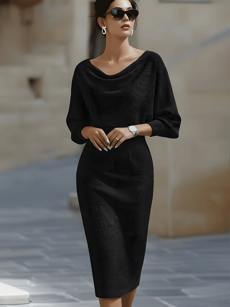 Wendy - Robe Midi Élégante avec Col Drapé