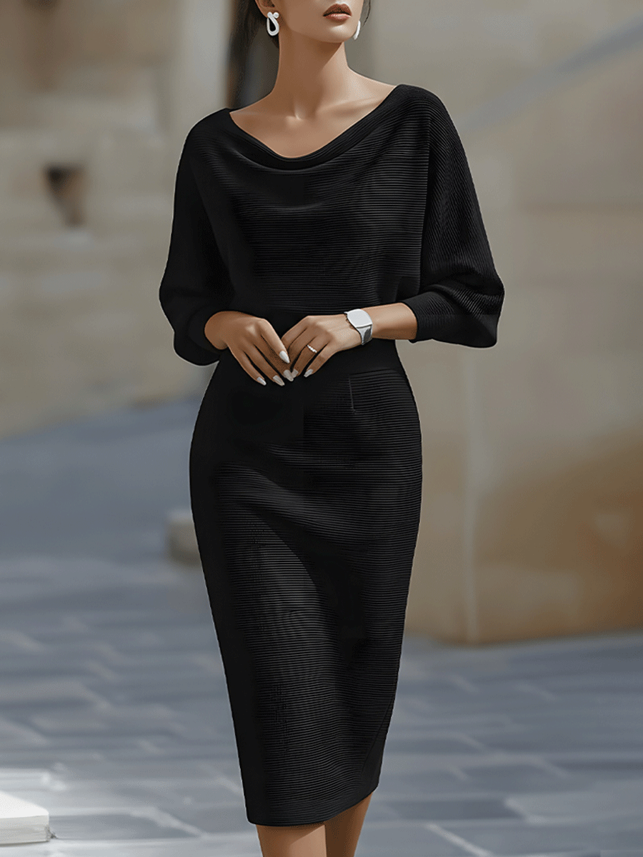Wendy - Robe Midi Élégante avec Col Drapé