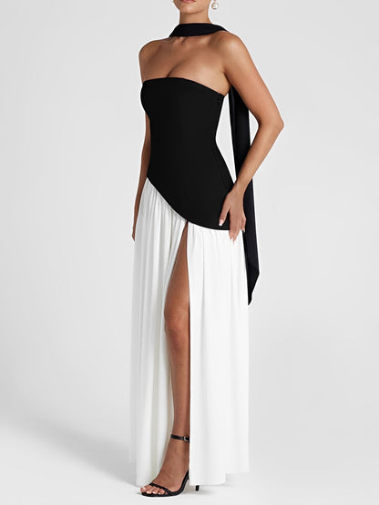 Georgia - Robe chic sans bretelles avec fente haute pour femmes