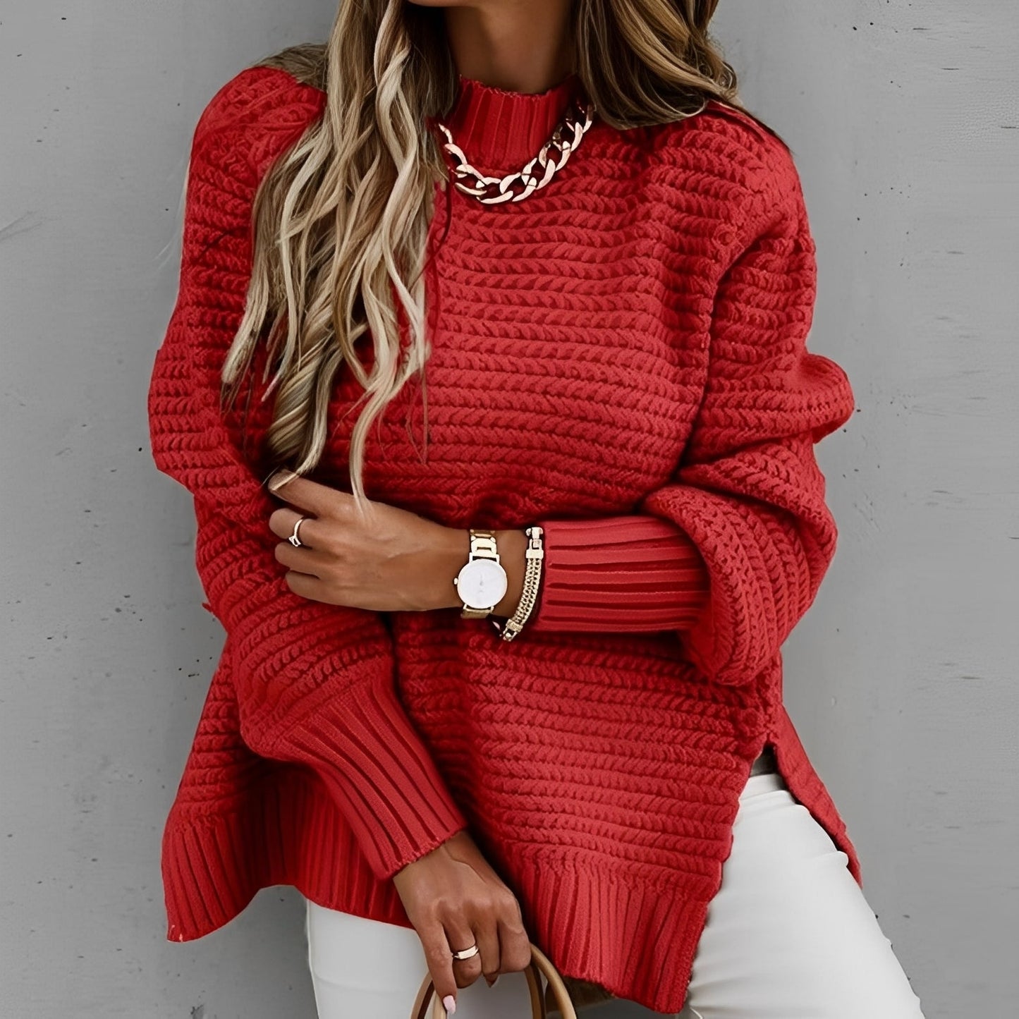 Joanne - Stylish sweater with side slit for women