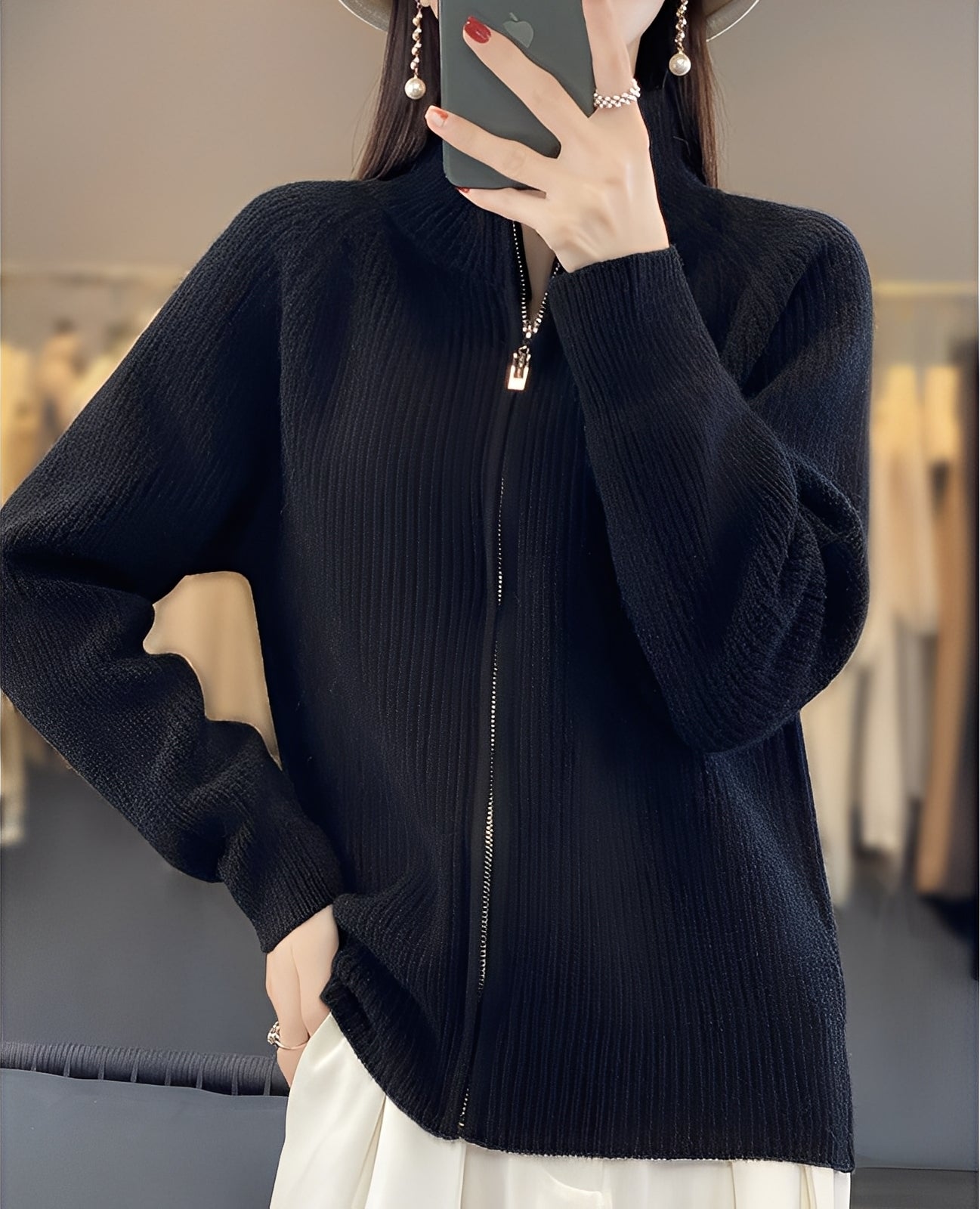 Margaret - Cardigan en laine avec fermeture éclair pour femmes