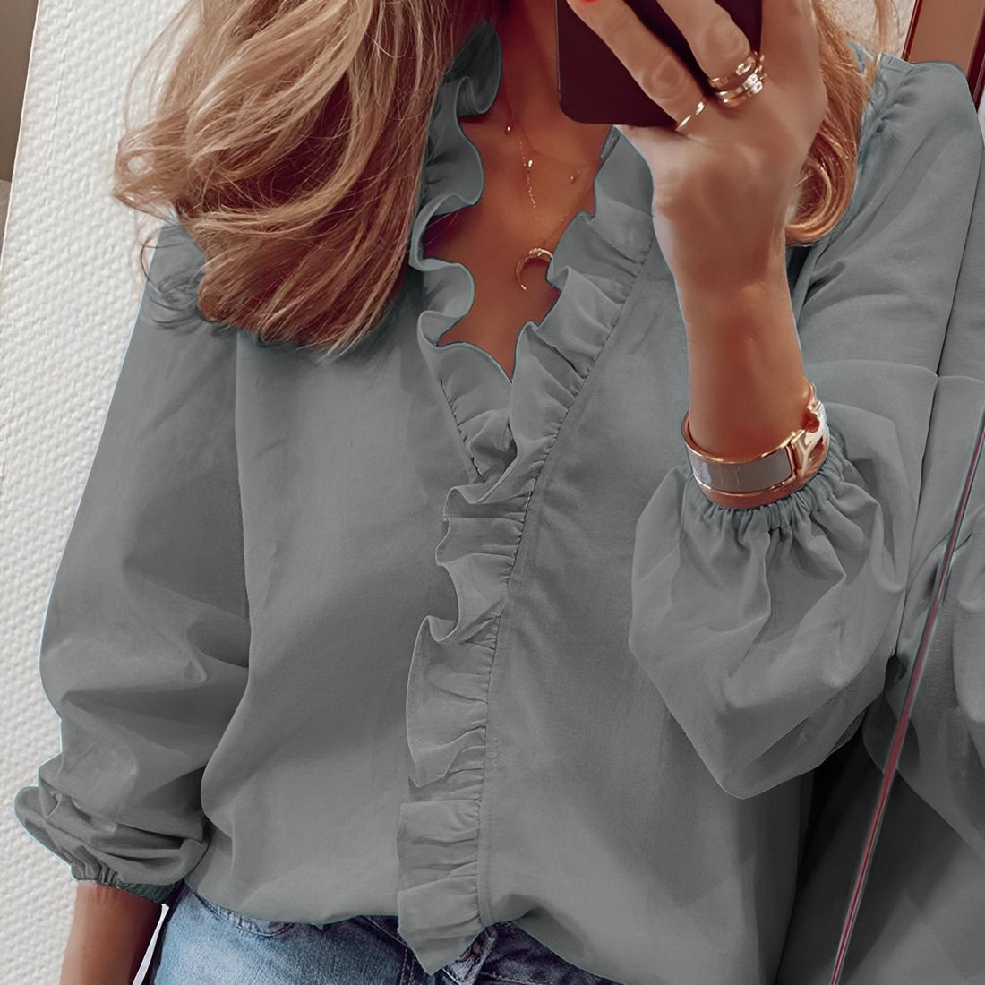 Martha - Blouse élégante à volants avec col en V pour femmes
