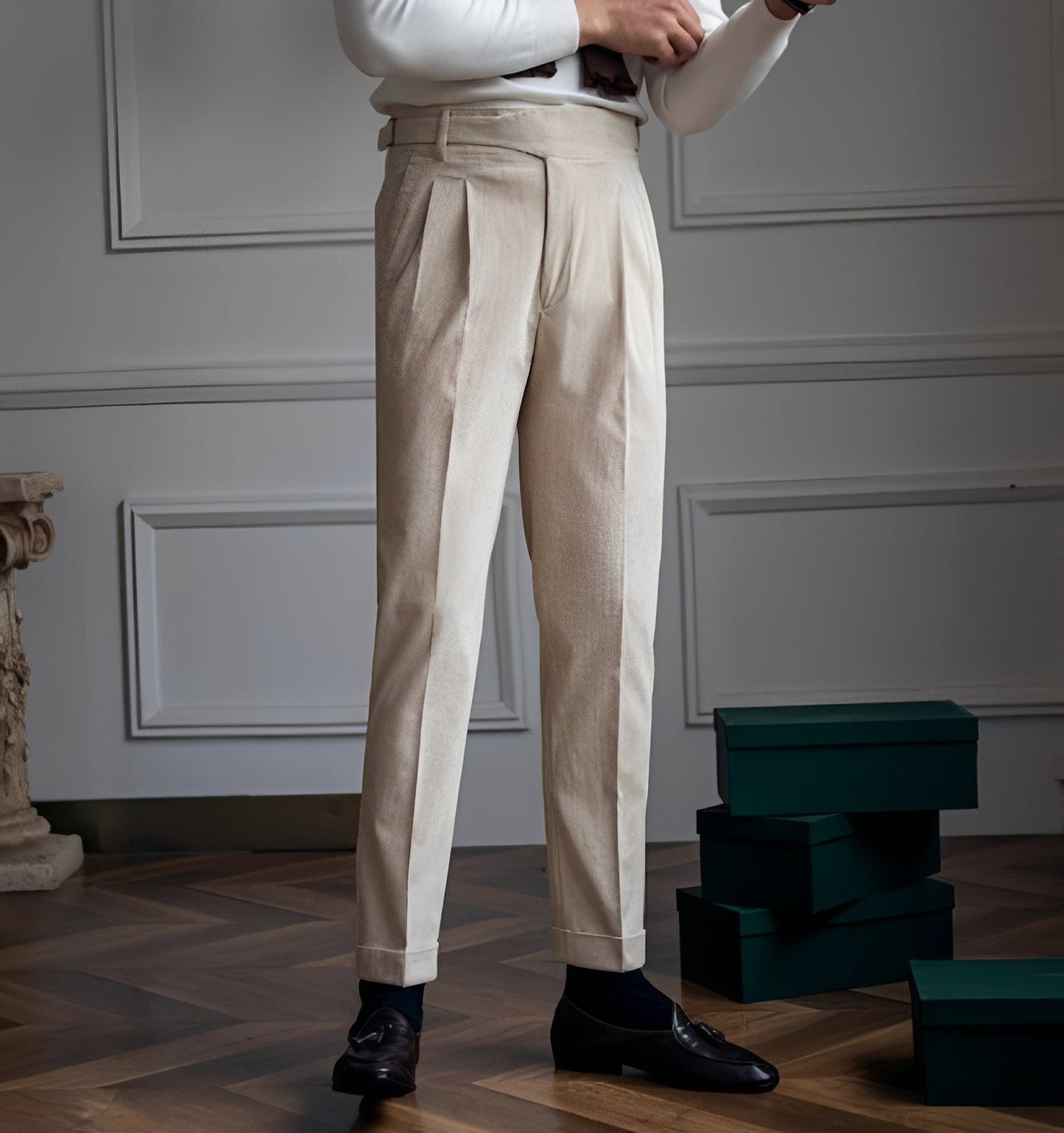 Keaton - Pantalon moderne pour hommes en velours côtelé à taille haute