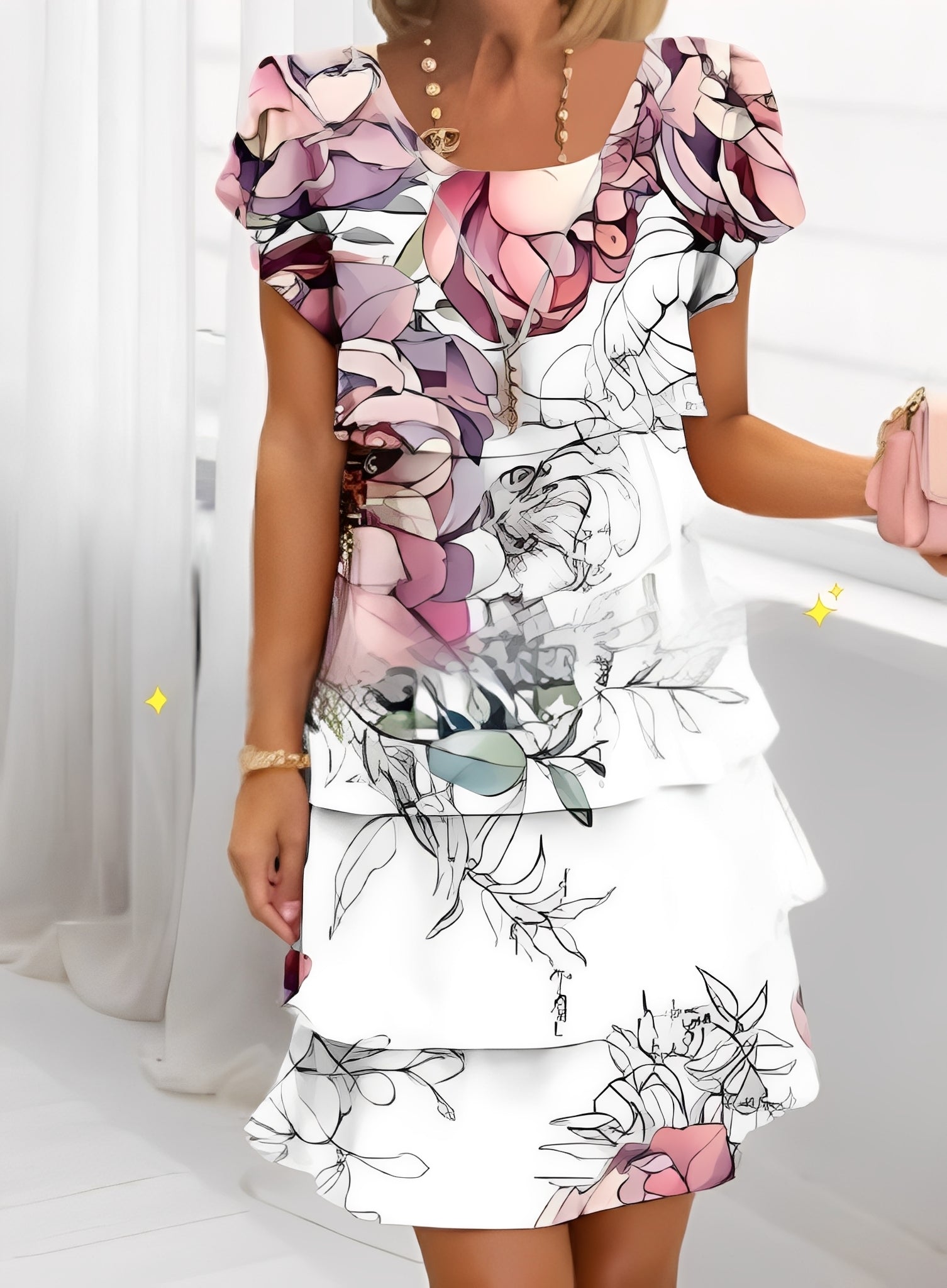 Caroline - Robe à volants à manches courtes élégante pour femmes