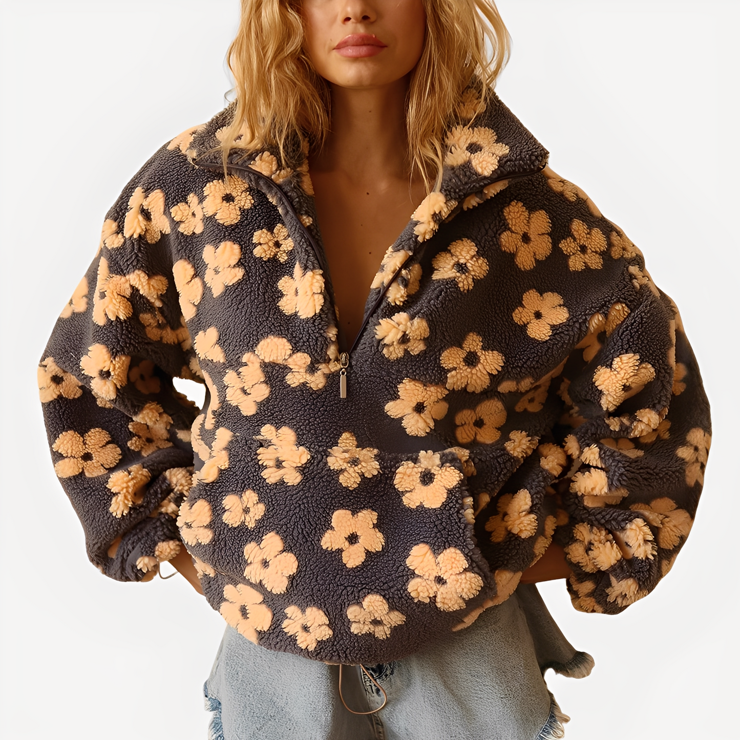 Elizabeth - Pull Sherpa chic à motif floral pour femmes