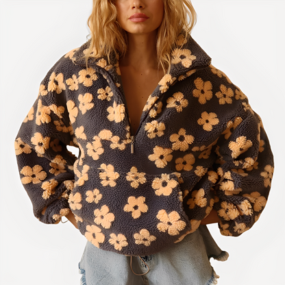 Elizabeth - Pull Sherpa chic à motif floral pour femmes