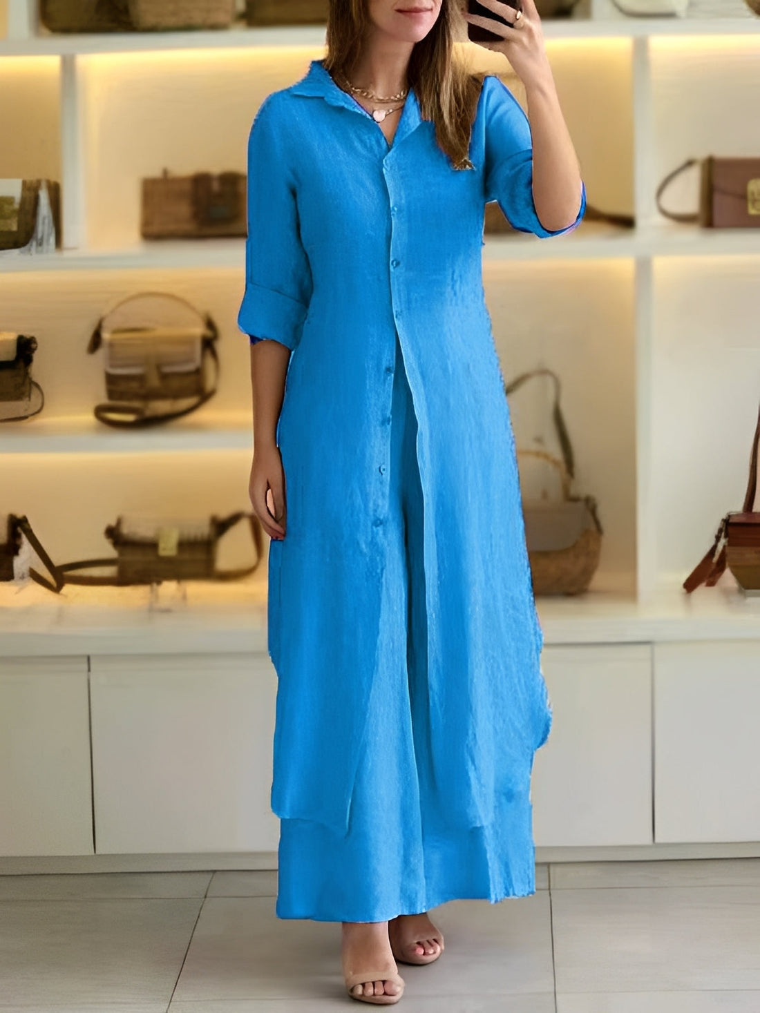 Telsa - Ensemble féminin deux pièces chic avec chemise longue