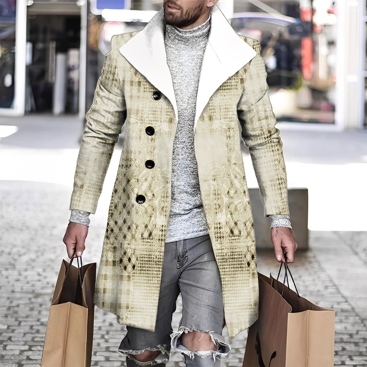 Terry - Manteau élégant en laine à carreaux pour homme