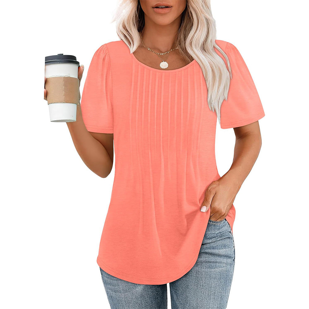 Patricia - Chemise plissée décontractée avec encolure ronde pour femmes