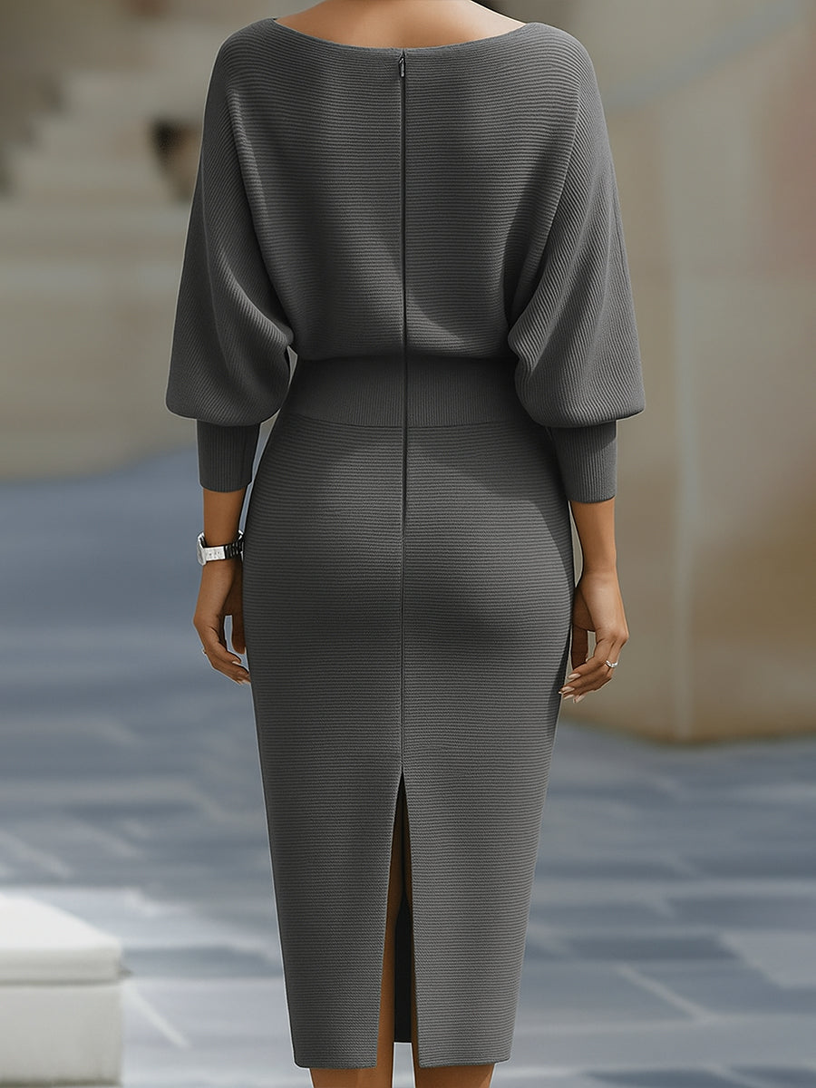 Wendy - Robe Midi Élégante avec Col Drapé