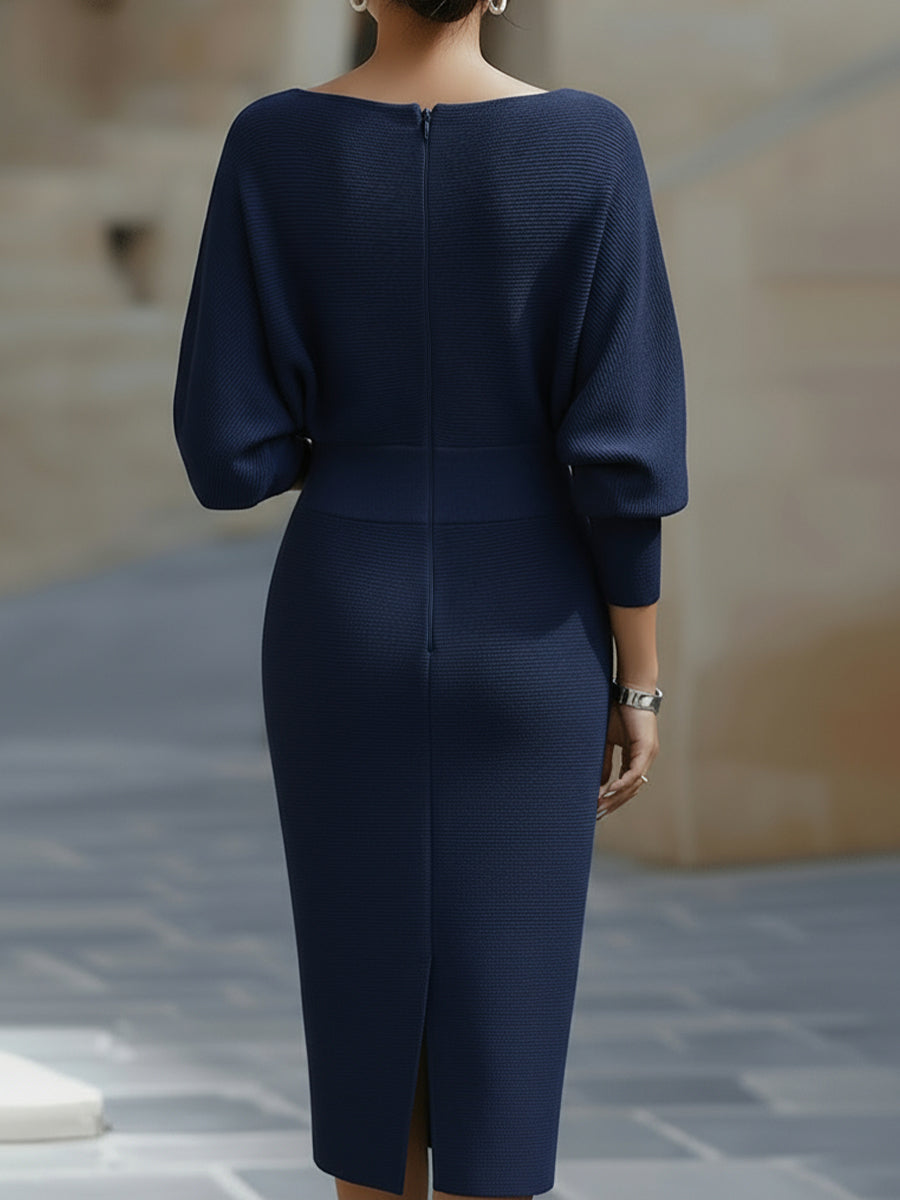 Wendy - Robe Midi Élégante avec Col Drapé