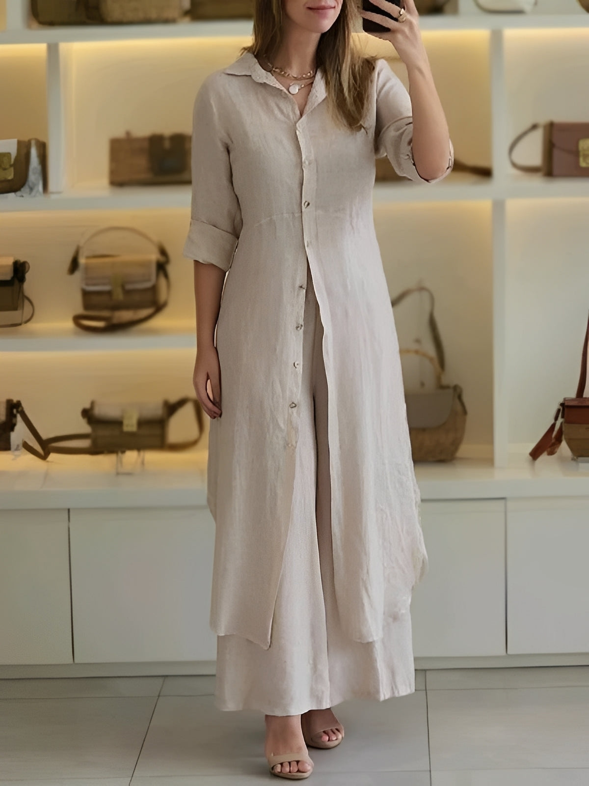 Telsa - Ensemble féminin deux pièces chic avec chemise longue