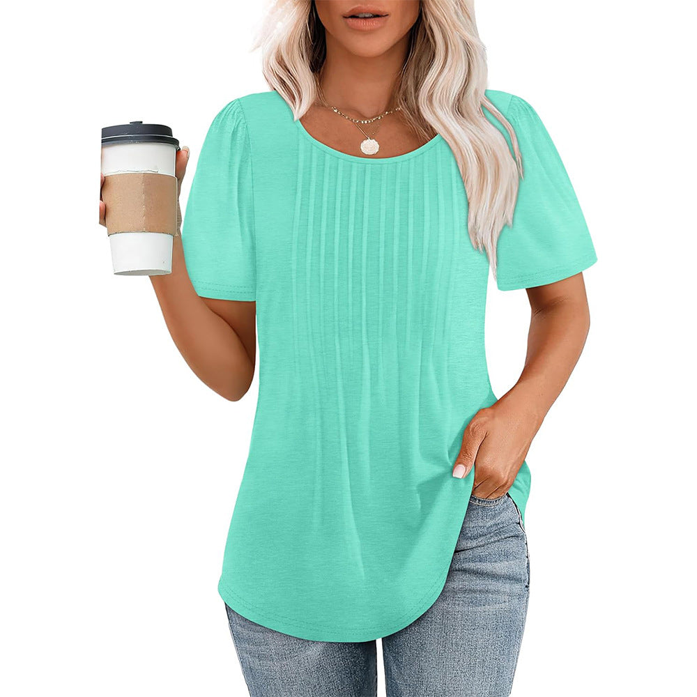 Patricia - Chemise plissée décontractée avec encolure ronde pour femmes