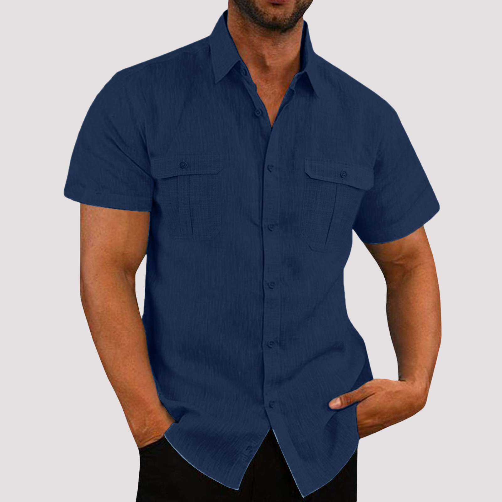 Aaron - Chemise à manches courtes stylée avec patte de boutonnage pour hommes