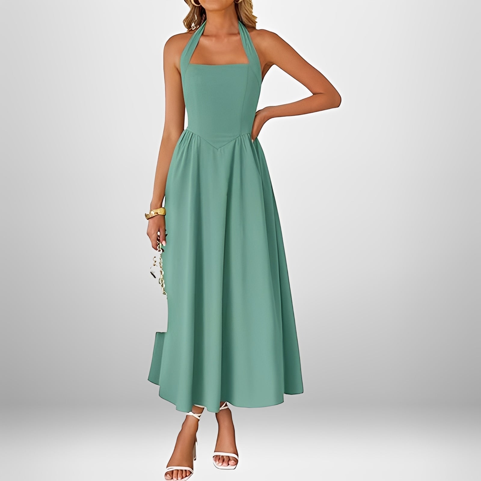 Joanna - Élégante Robe Midi à Col Halter