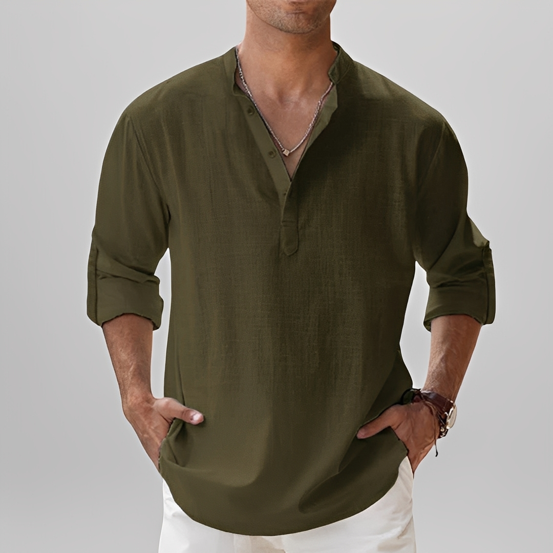 Ezriel - Bequemes Hemd mit halber Knopfleiste für Herren