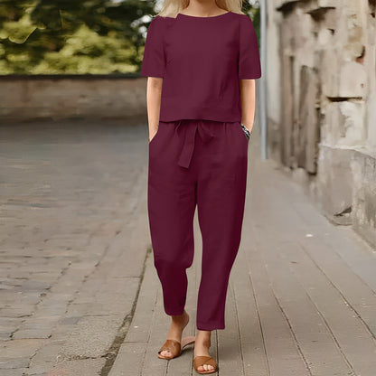 Kerine - Ensemble pantalon en coton et lin pour femme