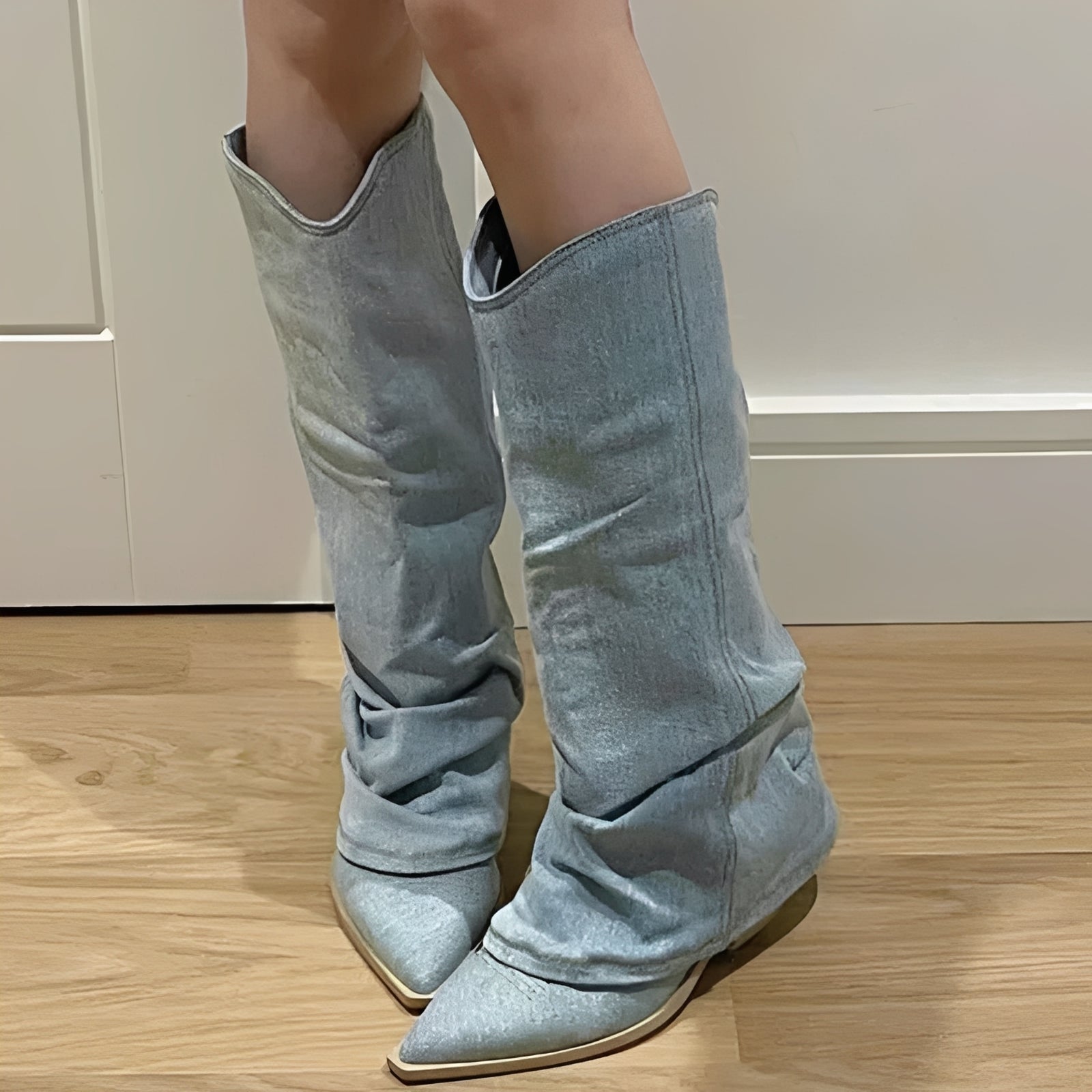 Josie - Bottes élégantes en denim hauteur genou pour femmes